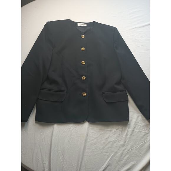 Vintage Alfred Dunner Made in USA Black Gold button Blazer Women Size 12 - Picture 1 of 4
